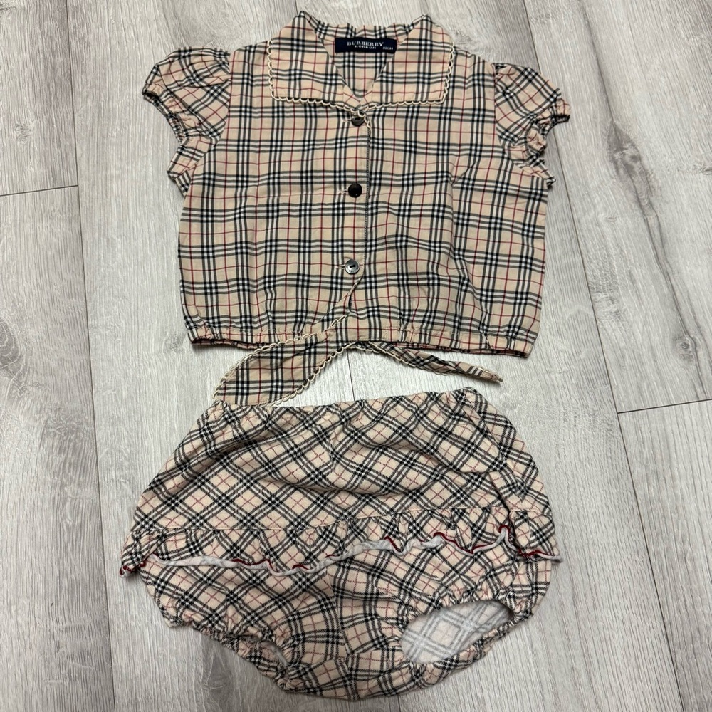 Burberry Beige and Black Plaid Baby Set